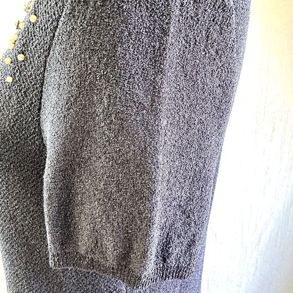 Tori Burch Women's Navy Embellished Short Sleeve Stretchy Sweater Top Sz L - Picture 5 of 13